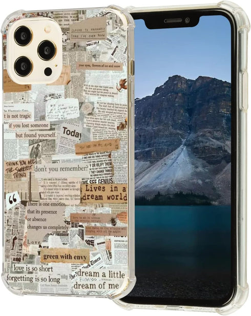 Aesthetic Newspaper Collage Case for iPhone 13 Pro Max, Retro Vintage Lifestyle Art Case Compatible with iPhone 13 Pro Max, Trendy Design TPU Bump...