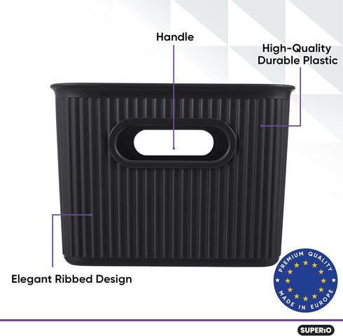 Superio Ribbed Collection - Decorative Plastic Lidded Home Storage Bins Organizer Baskets, Medium Brown (1 Pack - 5 Liter) Stackable Container Box...