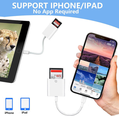 Apple MFi Certified Apple Lightning to SD Card Reader for iPhone, Trail Game Camera Viewer Memory Card Reader for iPhone, SD Card Adapter to iPhon...