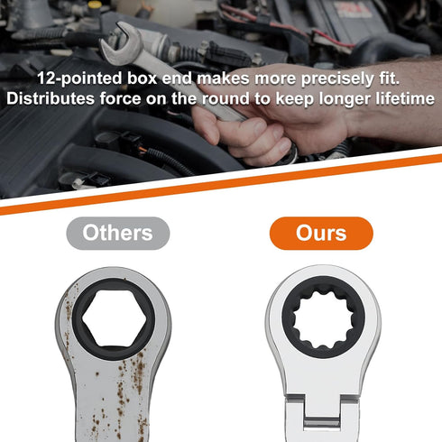 Egofine 18mm Ratchet Wrench Flex Head, Ratcheting Combination Wrench Metric, Industrial Grade Gear Spanner with 12 Point Box End, 72-Teeth Ratchet...