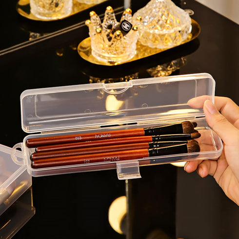 Portable Travel Cosmetic Brush Holder Dispenser Portable Cutlery box Storage Box with Transparent Lid Fixed Frame Storage Jar Cotton swab box Dent...