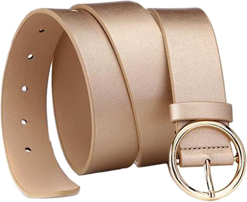41X1.3 Inch Women Fashion PU Leather Belt Casual Waist Belt with Round Metal Buckle...