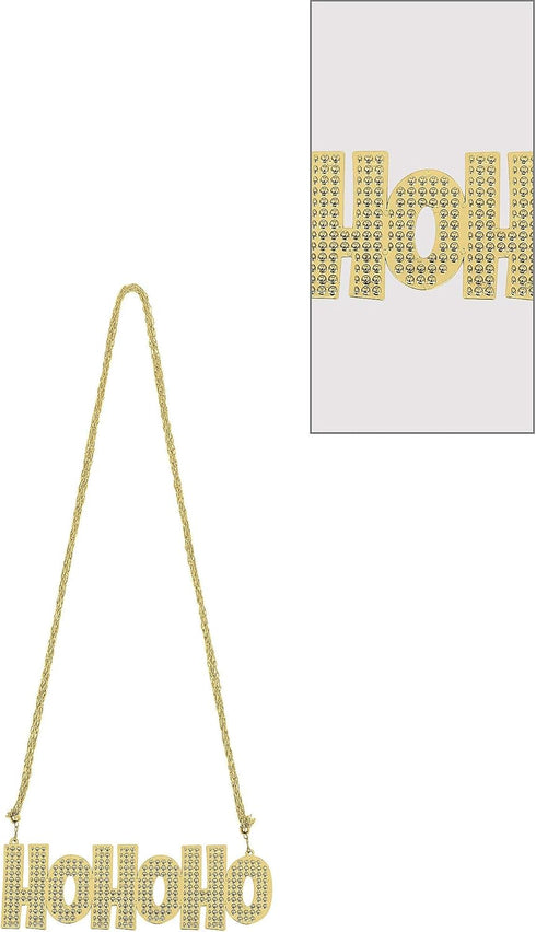Gold Christmas Ho Ho Ho Necklace - 32" (1 Count) - Festive Lightweight Plastic Jewelry, Perfect For Holiday Celebrations...