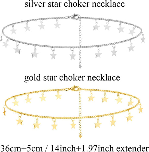 Gold Star Choker Necklace Silver Star Necklace for Women Dainty Choker Necklace Silver Gold Choker Necklaces...