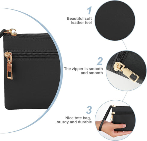 Women's Wristlet Clutch, Leather Double Zipper Phone Clutch Wallet Large Capacity...