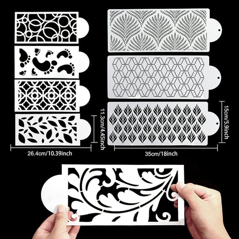 DI QIU REN 16PCS Cake Stencils for Decorating Buttercream, 15X5.9 Inch Fondant Template, Lace & Geometric Icing Printing Mold, Side Baking Mesh...
