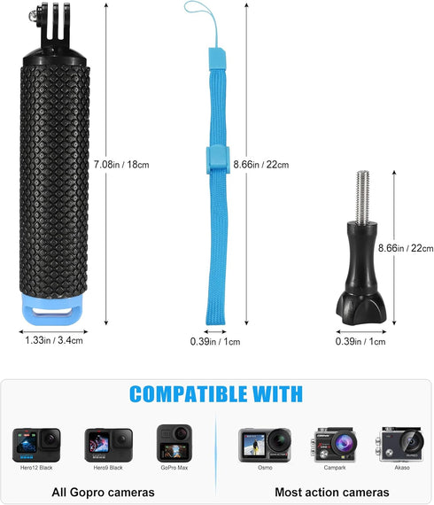 Waterproof Floating Handle Grip, Action Camera Selfie Stick, Anti-Slip Floating Bobber Stick Floaty Handler Holder Mount with Lanyard for GoPro He...