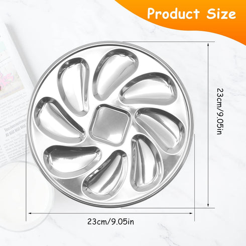 3 Pack Oyster Plate, Stainless Steel 8 Slots Oyster Grill Pan with Center Slot Multi-Functional Grill Pan for Oysters and Scallop, Sauce and Lemon...