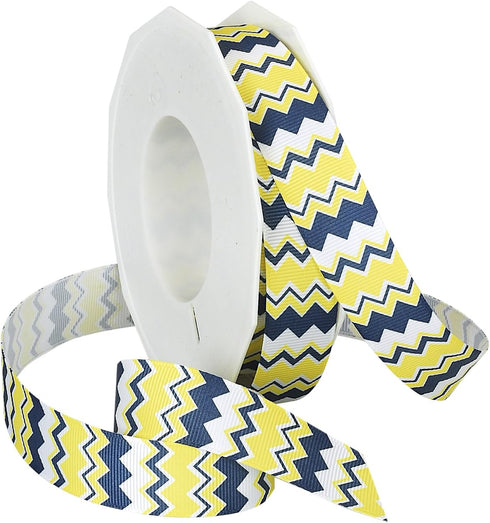Morex Ribbon Chevron Printed Grosgrain Ribbon, 7/8-Inch by 20-Yard Spool, Navy/Lemon...