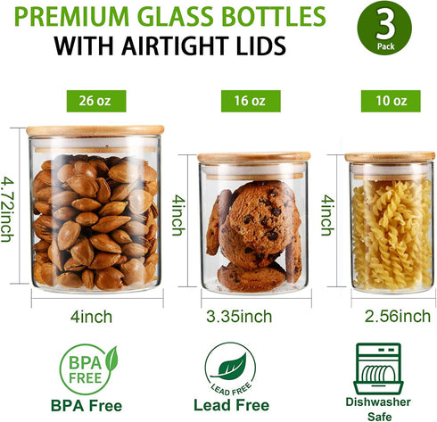 YULEER Airtight Food Storage Containers, Glass Jar with Lids, Glass Jar for Serving Candy, Cookie, Rice, Food - Set of 3...