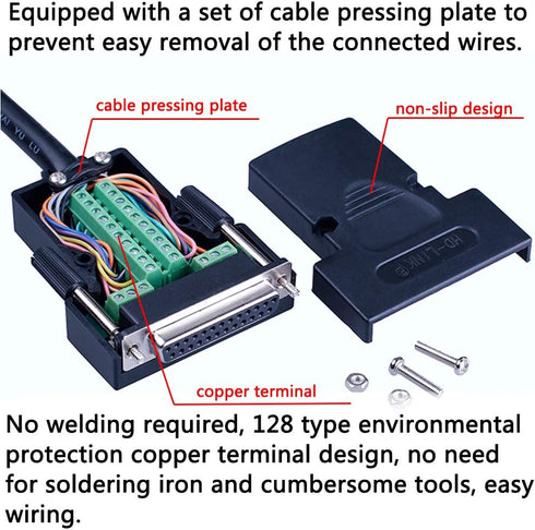 1PCS DB25 Solderless RS232 D-SUB Serial to 25-pin Port Terminal Female Adapter Connector Breakout Board with Case Long Bolts Nuts (Female)...