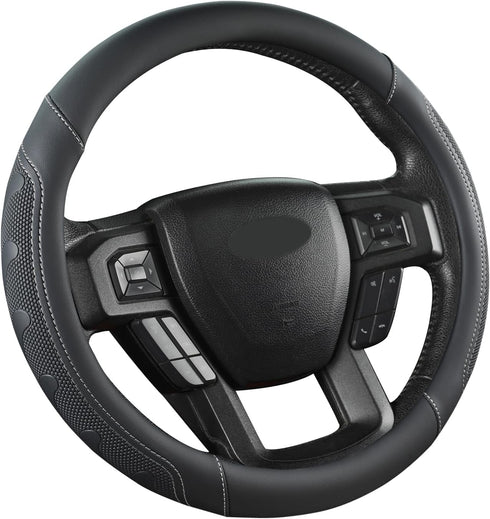 GIANT PANDA Car Steering Wheel Cover for Ford - F150 F250 F350 Expedition, (15.5-16 inches - Black+Gray Line)...