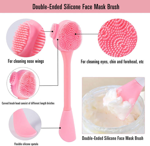 4 Pack Silicone Facial Cleansing Brush 4 in 1, Beomeen Double-Ended Silicone Face Exfoliating Wash Scrub Brush Dual Face for Face Skincare and Mas...