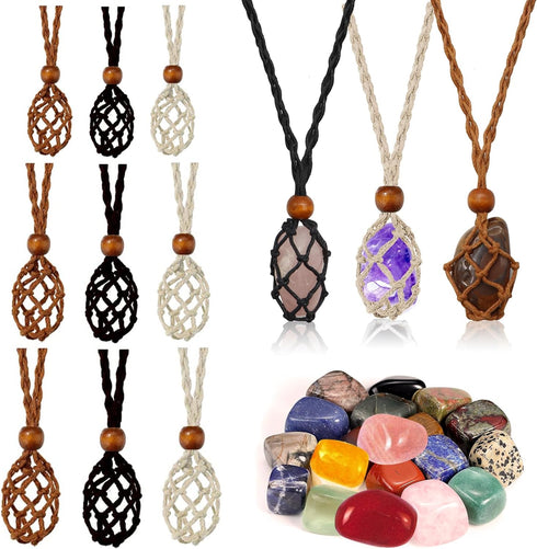 ZYNERY 9 Pcs Crystal Necklace Holder, Adjustable Crystal Holder in S M L, Woven Cage Crystal Holder Necklaces for Jewelry Making DIY Crafts Access...
