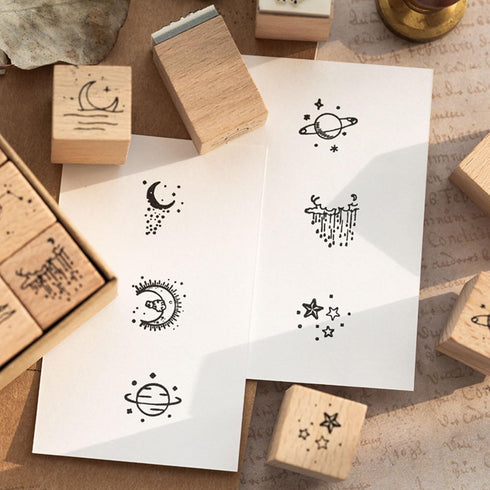 Plant Wooden Rubber Stamps Set - 16 PCS Small Vintage Flower Moon Bowtie Stamps Kit for Scrapbook,DIY Craft Card,Painting,Photo Album (Plant Rubbe...