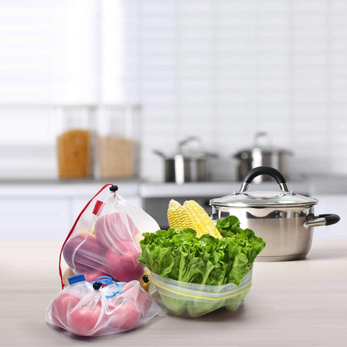 Mipruct 24 pack Reusable Produce Bags,Reusable produce bags for grocery,mesh bags See-Through and Washable Grogery Bags with 3 Sizes useful for st...