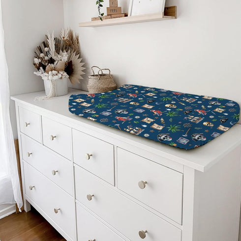 Ocean Pirate Ship Skull Parrot Palm Trees Changing Pad Covers for Boys 32''x16'' Fun Boy's Nautical Nursery Fitted Diaper Change Table Sheets Mats...