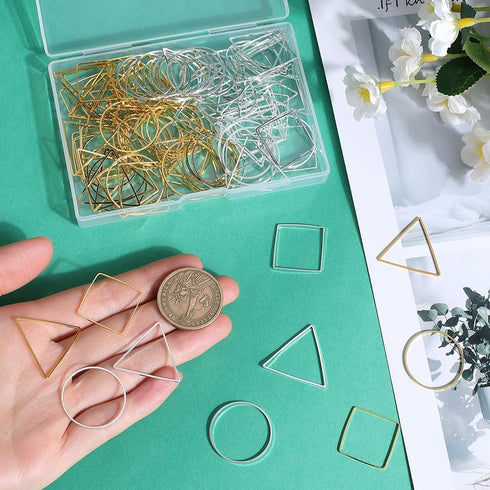 1 Box 120Pcs 6 Styles Beaded Earring Making Hoop Gold Silver beading Earring Hoops Linking Ring Square Triangle Earring Components Findings for DI...