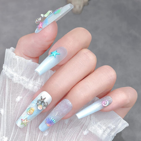 5D Summer Nail Art Stickers, 5D Embossed Ocean Nail Decals Seashell Starfish Whelks Ocean Summer Nail Art Supplies Luxurious Summer Nail Design fo...