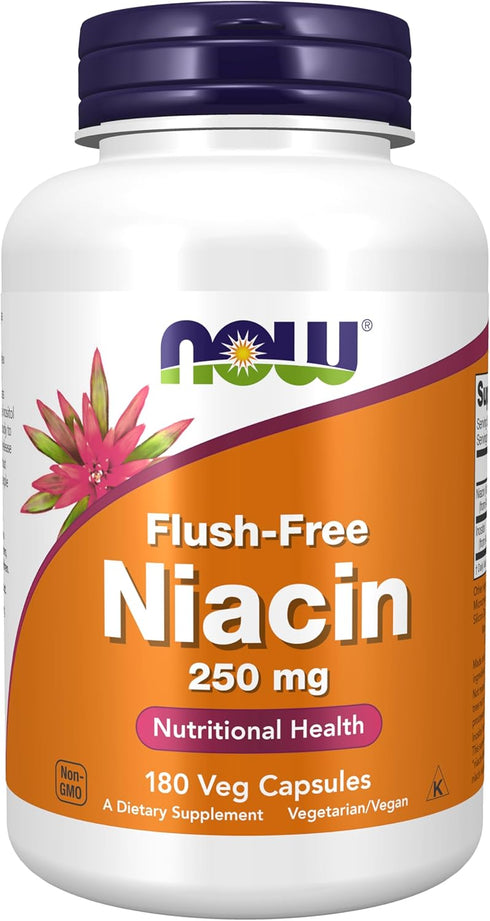NOW Supplements, Niacin (Vitamin B-3) 250 mg, Flush-Free, Nutritional Health, 180 Veg Capsules...