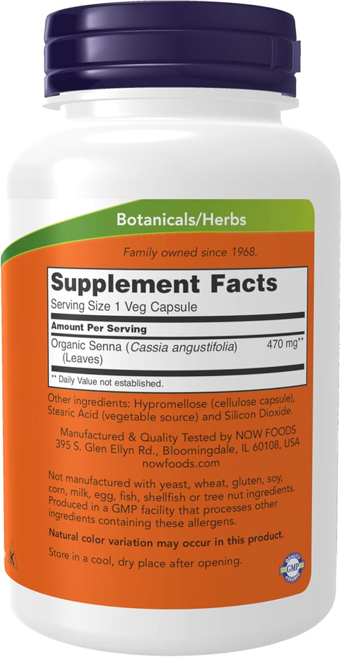NOW Supplements, Senna Leaves (Cassia angustifolia) 470 mg, Supports Regularity*, Herbal Laxative*, 100 Veg Capsules...