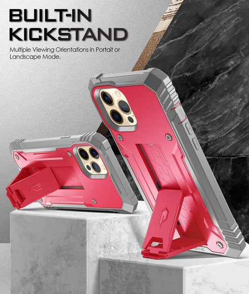 Poetic Revolution Series for iPhone 12 Pro Max 6.7 inch Case, Full-Body Rugged Dual-Layer Shockproof Protective Cover with Kickstand and Built-in-...