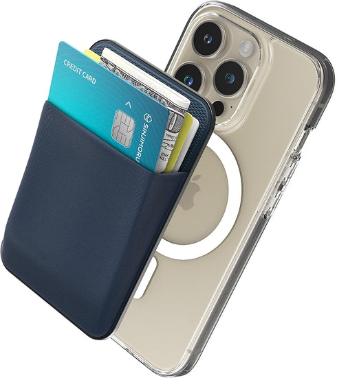 Sinjimoru for MagSafe Wallet, Strong Magnetic Wallet for iPhone 15 14 13 12, Stretchy Magnetic Card Holder for IDs, Cash, Keys, etc. M-Basic Navy....