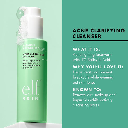 e.l.f. SKIN Blemish Breakthrough Clarifying Cleanser, Gel Cleanser For Removing Makeup, Controlling Oil & Clarifying Pores, 1% Salicylic Acid...