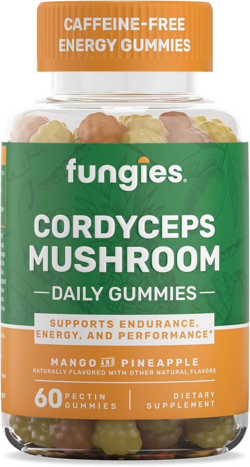 Cordyceps Mushroom Gummies for Adults | Mango & Pineapple | 60 Servings | Mushroom Energy Gummies for Focus | Super Mushroom Daily Gummies for Ath...