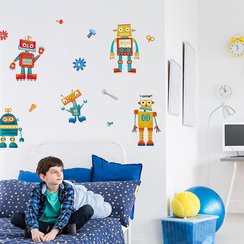 Yovkky Robots Educational Wall Decals Stickers, Bulb Gear Baby Boys Room Nursery Playroom Decor, Clockwork Wrench Toddler Kids Bedroom Home Classr...