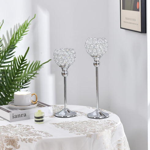 VINCIGANT Silver Crystal Votive Candle Holders Set of 2 for Table Centerpieces, Wedding Dinning Room Table Tealight Candle Stand,Christmas Housewa...