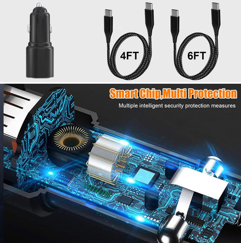 2Pack 48W USB C Car Charger with Cable for Samsung Galaxy S24/S24 Plus/S24Ultra/S23 FE/S23+/A35 5G/A25 5G/A15/A54 A23 A52 A53 A23 A03S,Phone 15 Pr...