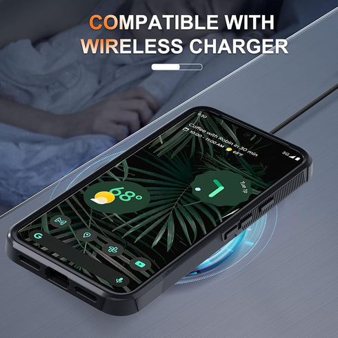 for Google Pixel 8 Case, Full Body Heavy Duty Rugged Shockproof Protective Phone Cover with Wrist Lanyard Strap, Tempered Glass Screen Protector a...