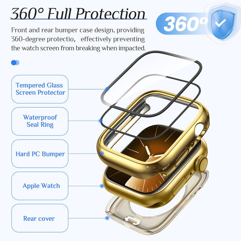 2-Pack Goton Waterproof Apple Watch Case for SE Series 6 5 4 Screen Protector 44mm, 360 Protective Glass Face Cover + Back Bumper for iWatch Acces...