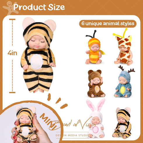 6 Sets 4 Inch Dolls Mini Reborn Baby Dolls,Realistic Baby Doll Set for Girls Boys Toddlers and Kids 3+ (A)...