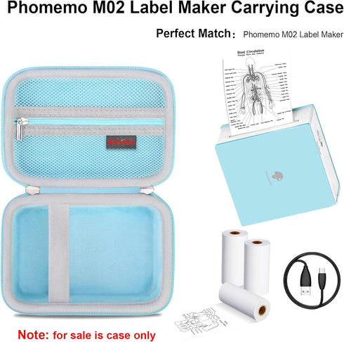 Carrying Case for Phomemo M02 Label Maker, Pocket Printer Mini Sticker Printer Bluetooth Inkless Thermal Photo Printer Travel Bag, Label Printer S...