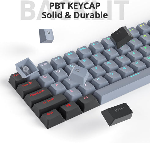 Guffercty kred 61-Keys PBT 60% Keycaps 60 Percent Shine-Through OEM Profile Keycaps Backlit US Layout for 60% Mechanical Keyboard (61 Grey Black)...
