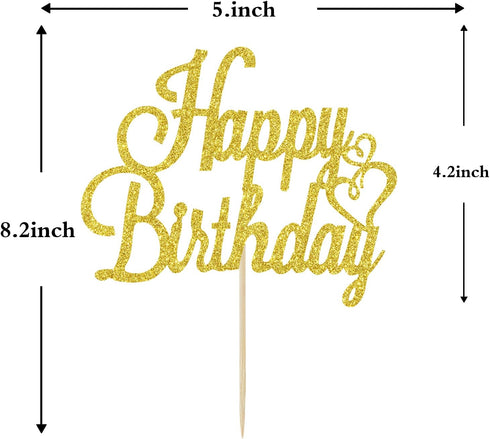 Happy Birthday Cake Topper Gold Glitter Happy Birthday Cake Pick for Celebrating Birth day Anniversary Party Decorations Supplies for Women Men Bo...