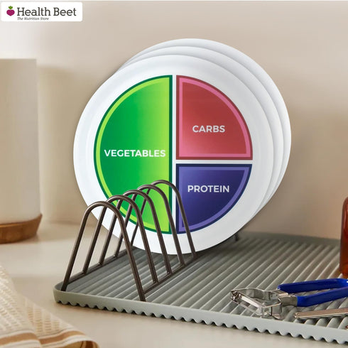 Health Beet 10” Macro Diet Portion Control Plate for Balanced Eating -3 Flat Sections for Veggies Carbs & Protein - Microwave & Dishwasher Safe Ba...