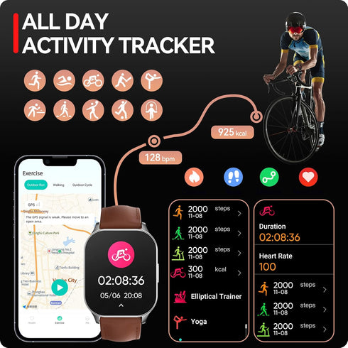 Smart Watch for Men Women, 1.96" AMOLED Display, Fitness Watch(Answer/Make Call) with Heart Rate Sleep SpO2 Monitor,IP68 Waterproof Activity Track...