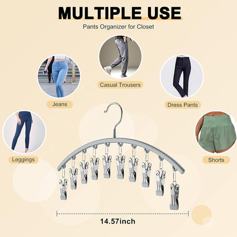 Legging Organizer for Closet, Metal Yoga Pants Hanger w/Rubber Coated 2 Pack w/10 Clips Hold 20 Leggings, Hangers Space Saving Hanging Closet Orga...