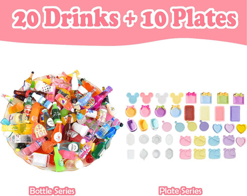 150Pcs Miniature Food Drinks Bottles Dollhouse Accessories 1:12 Mini Stuff Things Toy Set Dollhouse Pretend Kitchen Play Game Tiny Baking Hamburge...