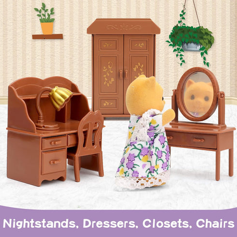 Dollhouse Furniture Set for Kids Toys Miniature Doll House Accessories Pretend Play Toys for Boys Girls & Toddlers Age 3+ with Bedroom...