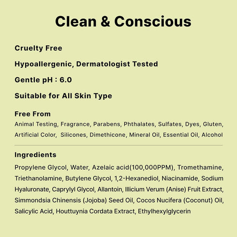 10% Azelaic Acid Serum with Niacinamide, Salicylic Acid, Allantoin, Rosacea Treatment for Face Redness Relief, Reduce Cystic Acne Scar, Pimples, N...