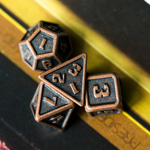 UDIXI 10mm Mini Metal DND Dice Set, 7-Die Small Metal Dice Portable Tiny Polyhedral RPG Dice for D&D Dungeons and Dragons Role Playing Games (Copp...