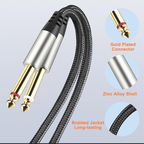 DTECH 3ft 3.5mm to 1/4 Adapter Audio Stereo Cable TRS 1/8 to Dual Quarter Inch TS 6.35mm Y Splitter Guitar AMP Aux Cord for Headphones Jack Laptop...