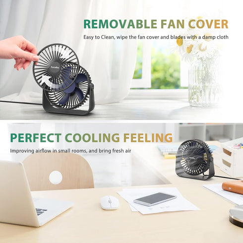 FARADAY USB Desk Fans 5 Inches Portable Table Fans 360° Head Rotation Small Personal Desktop Fan for Home Office, 3 Speeds, Black...
