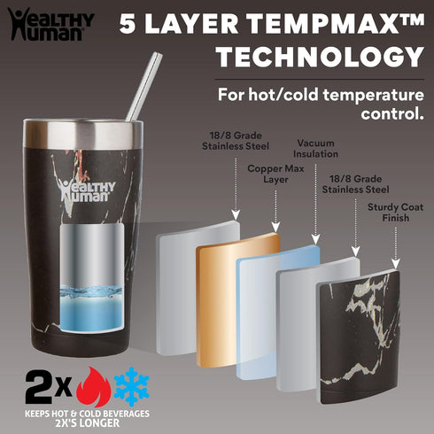 Healthy Human Stainless Steel Tumbler with Straw & Lid | Splash Proof Insulated Travel Cup | Eco-Friendly Coffee Tumblers | Water Cups with Straws...