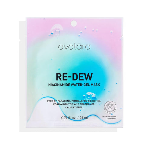 Avatara - Re-Dew Niacinamide Water-Gel Mask, Hydrating Mask, Sheet Masks with Niacinamide and Hyaluronic Acid, Facial Mask Made with Natural Fiber...