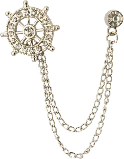 Knighthood Silver Stone Wheel Chain Lapel Pin Badge Coat Suit Collar Accessories Brooch for Men...